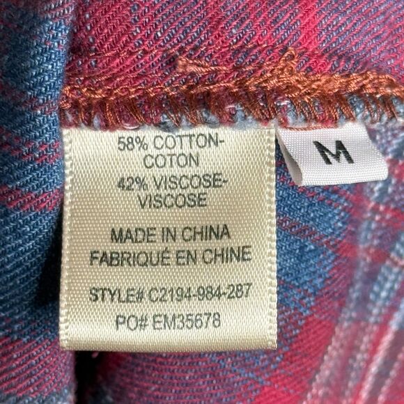 Cloth + Stone Womens Button Up Shirt Medium Red Blue Plaid Fringe Western Rodeo - Picture 9 of 10